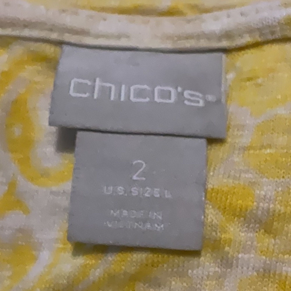 🌱Chico's Yellow and White Floral and paisley linen Women's Top - Picture 3 of 6